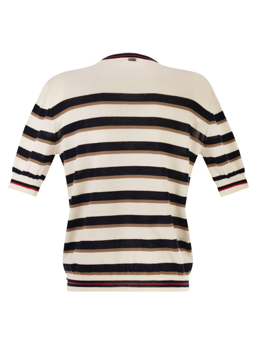 Herno Short-Sleeved Striped Cotton Jumper
