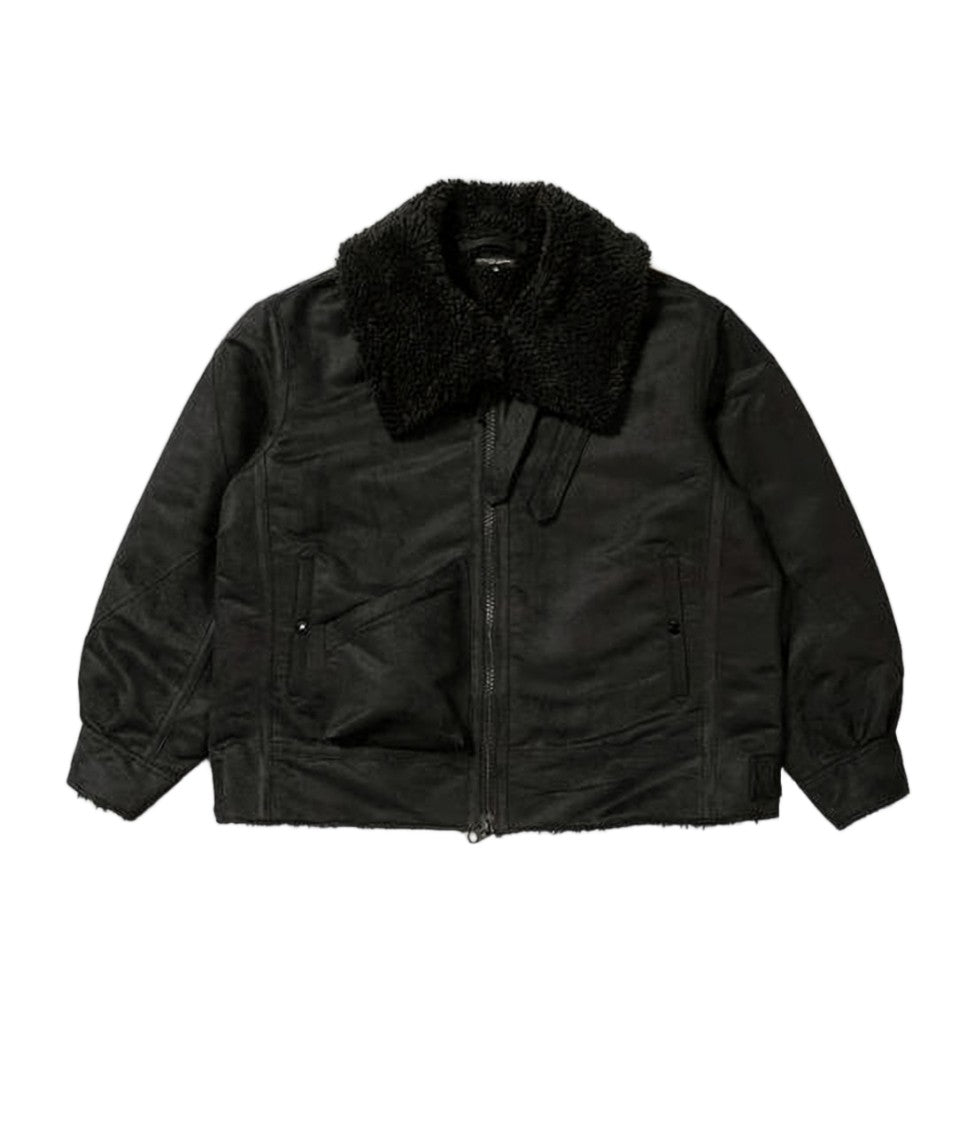 Engineered Garments Structured Black Padded Jacket With Textured Collar And Flap Pockets