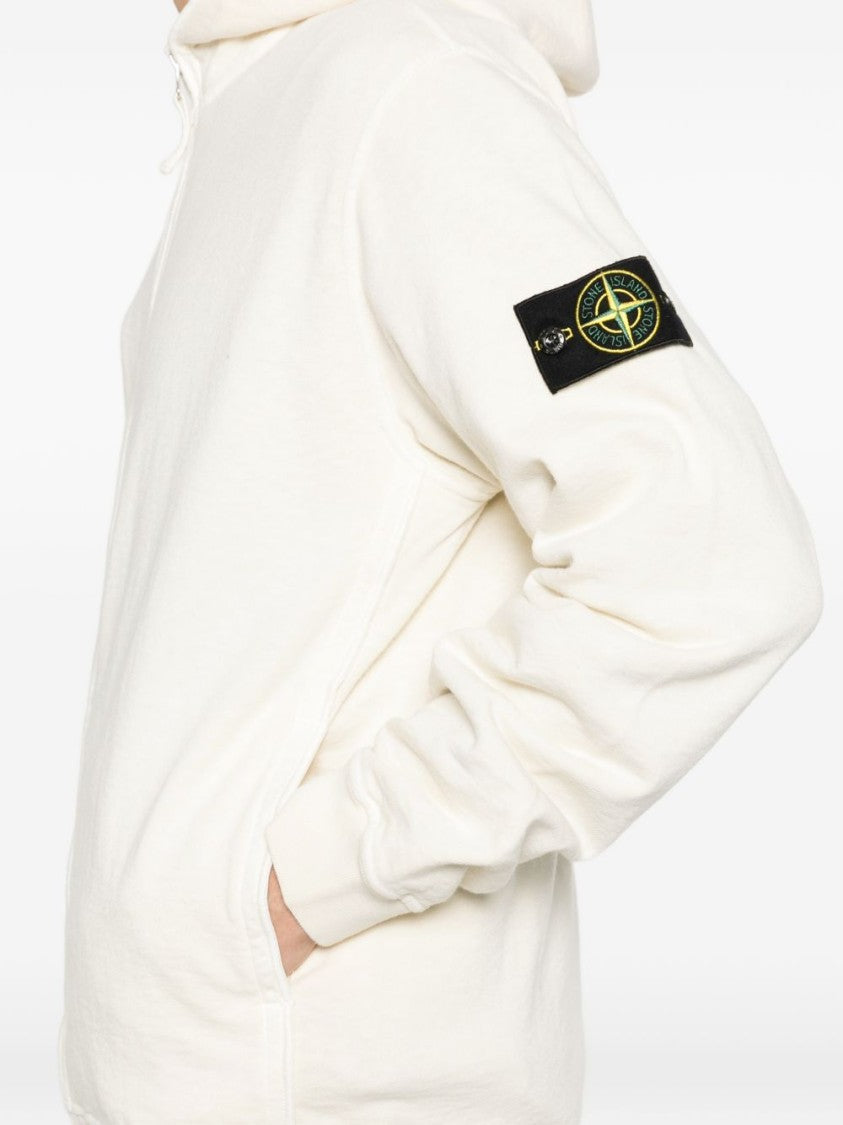 Stone Island Ivory Cotton Hooded Sweatshirt With Distinctive Compass Patch
