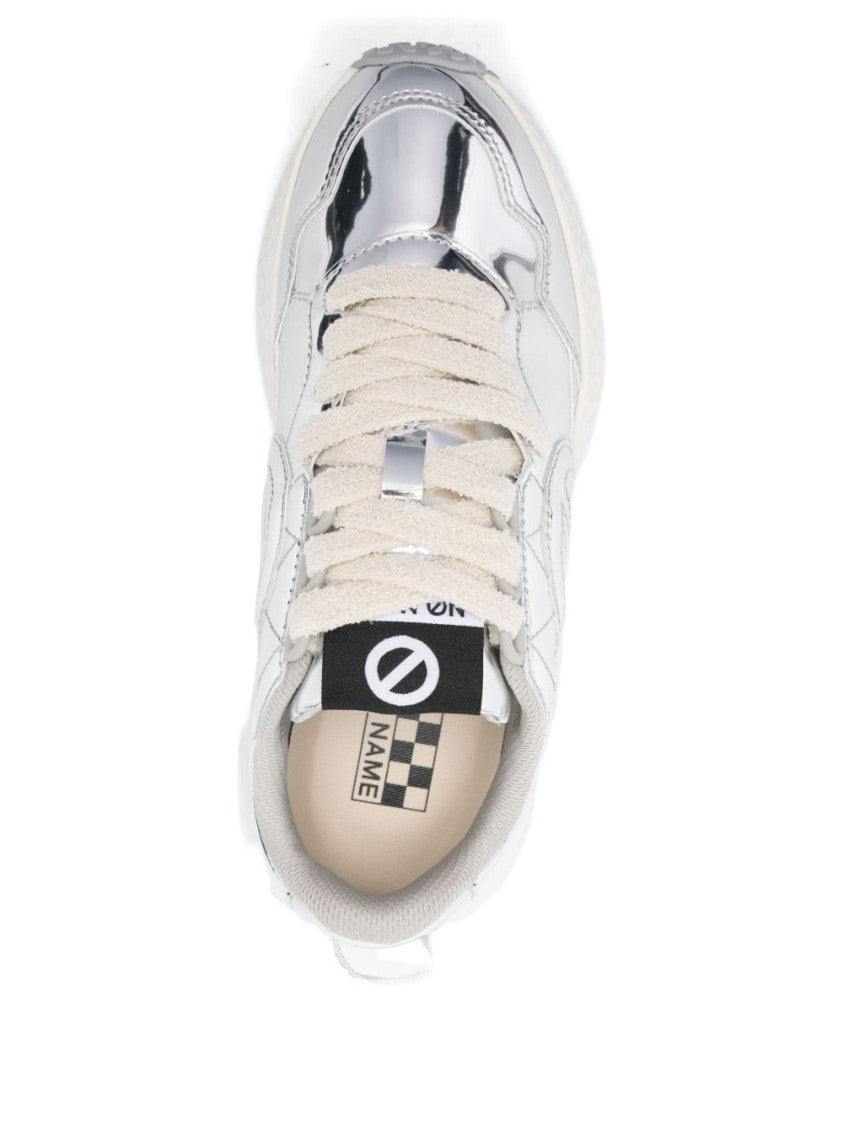 No Name Reflective Silver Sneakers With White Sole