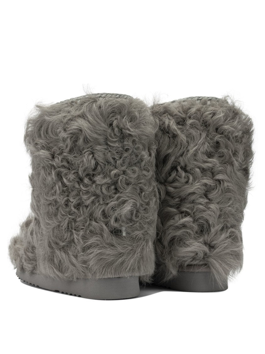 Mou Curly Textured Sheepskin Ankle Boots