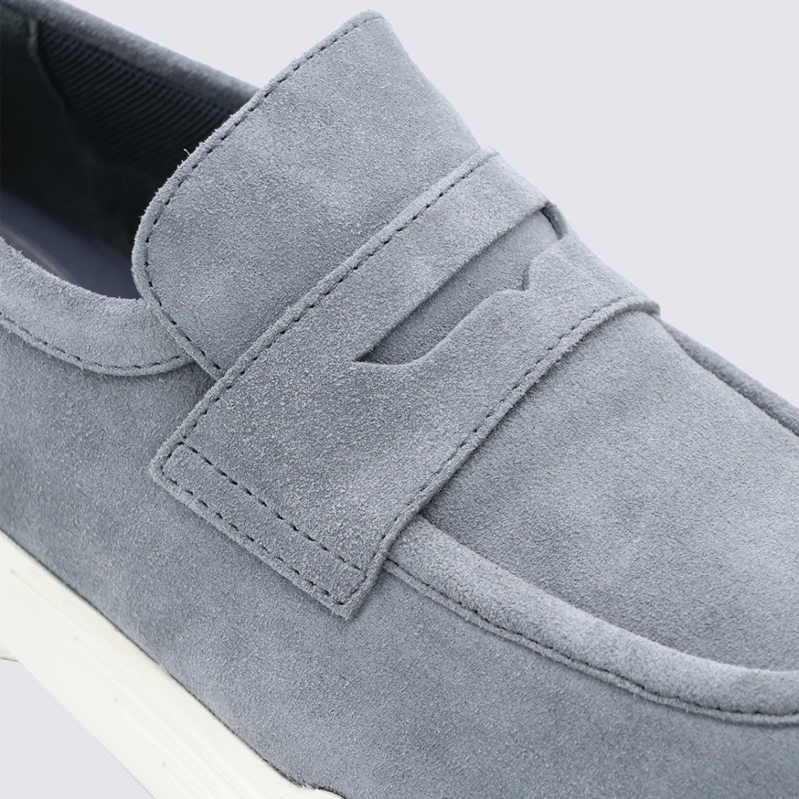 Tod's Loafer-Inspired Grey Suede Flats With Textured Sole