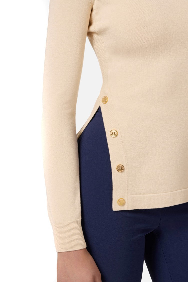 Elisabetta Franchi High-Neck Sweater With Unique Side Button Detail