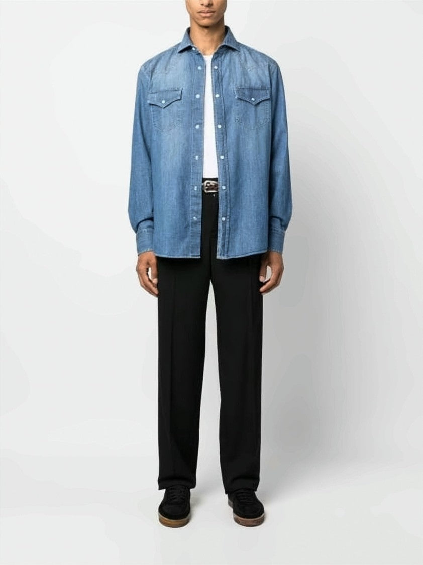 Brunello Cucinelli Lightweight Denim Shirt With Classic Collar And Relaxed Fit