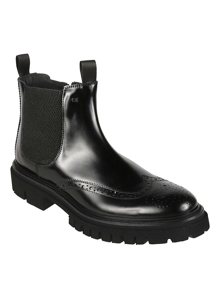 Baldinini Black Calfskin Brogue Detail Ankle Boots