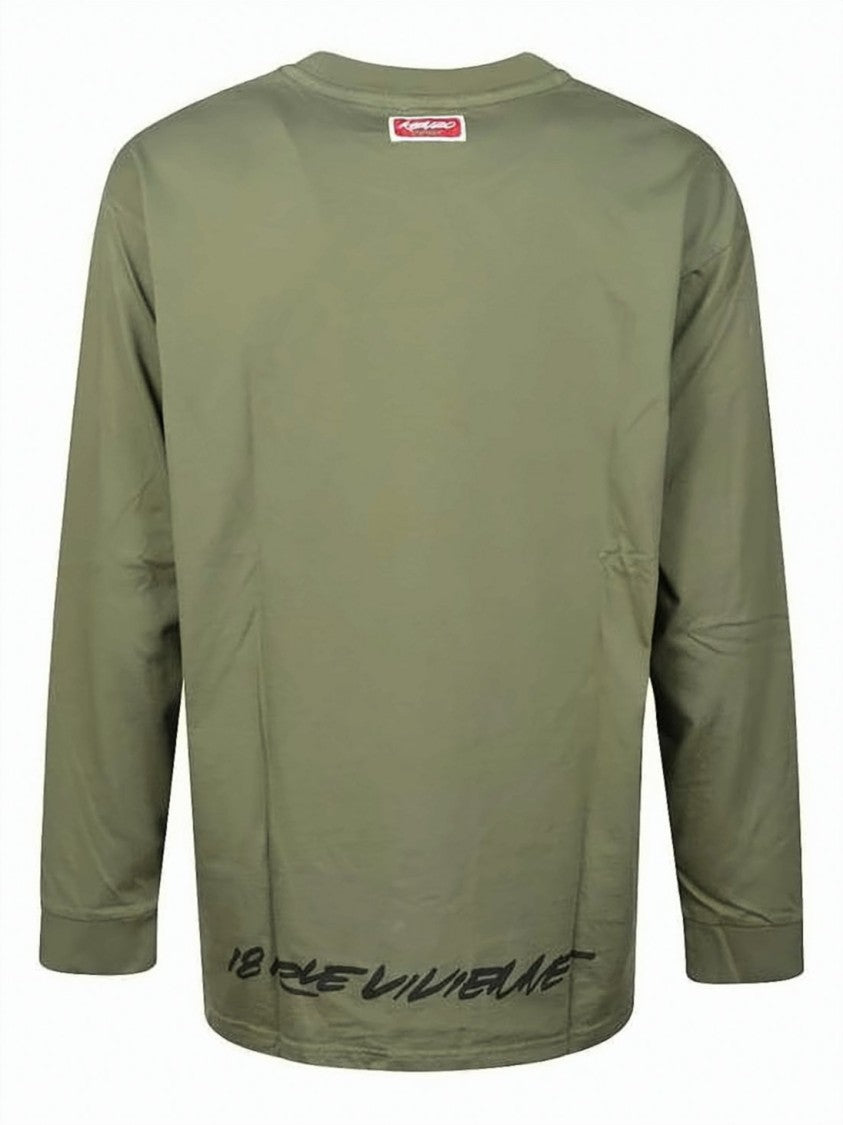 Kenzo Olive Green Long-Sleeve T-Shirt With Graphic Detailing