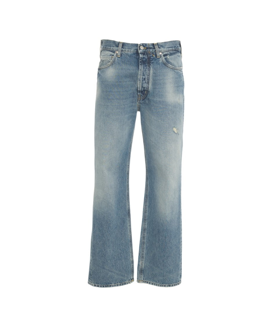 Cycle Straight Leg Denim Jeans With Distressed Details