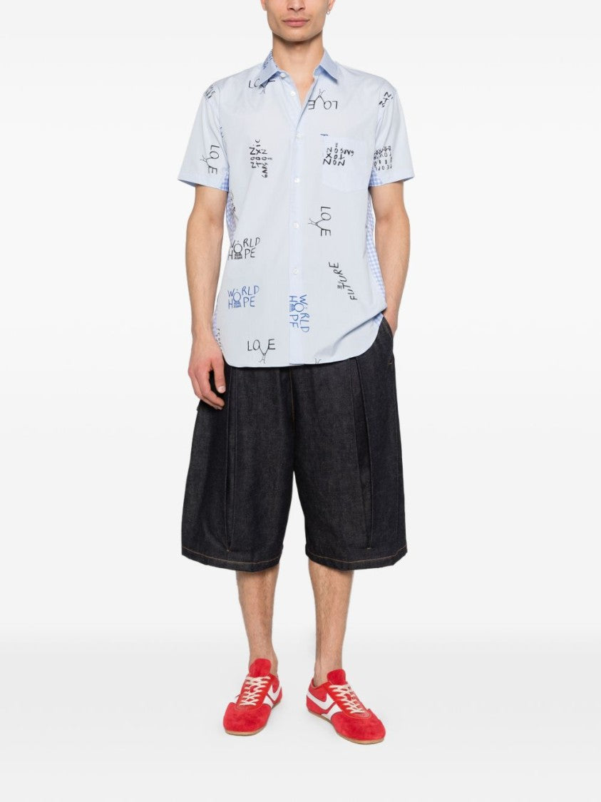 Comme Des Garçons Playful Typography Light Blue Printed Shirt