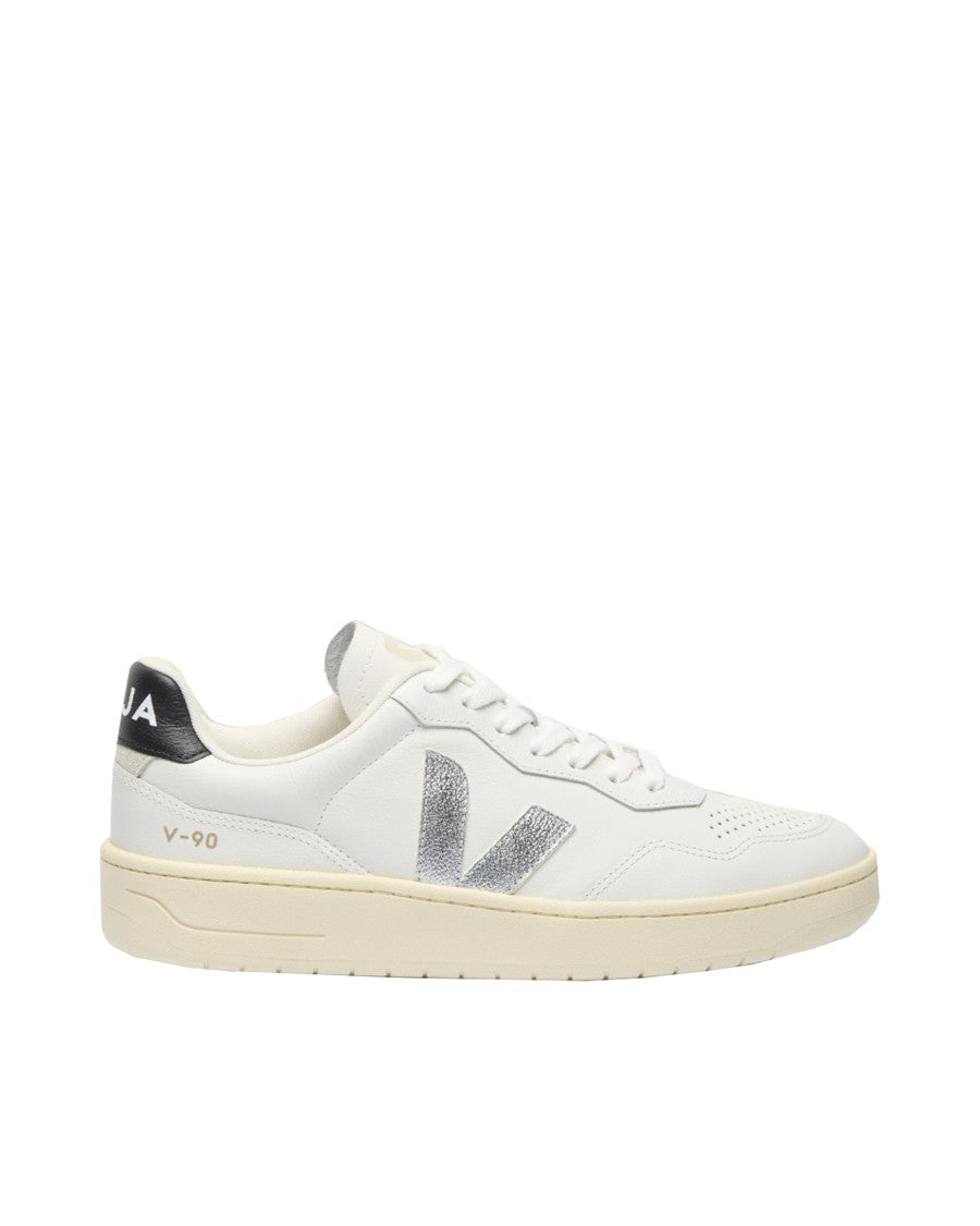 Veja V-90 O.T. Sneakers In White Silver Black