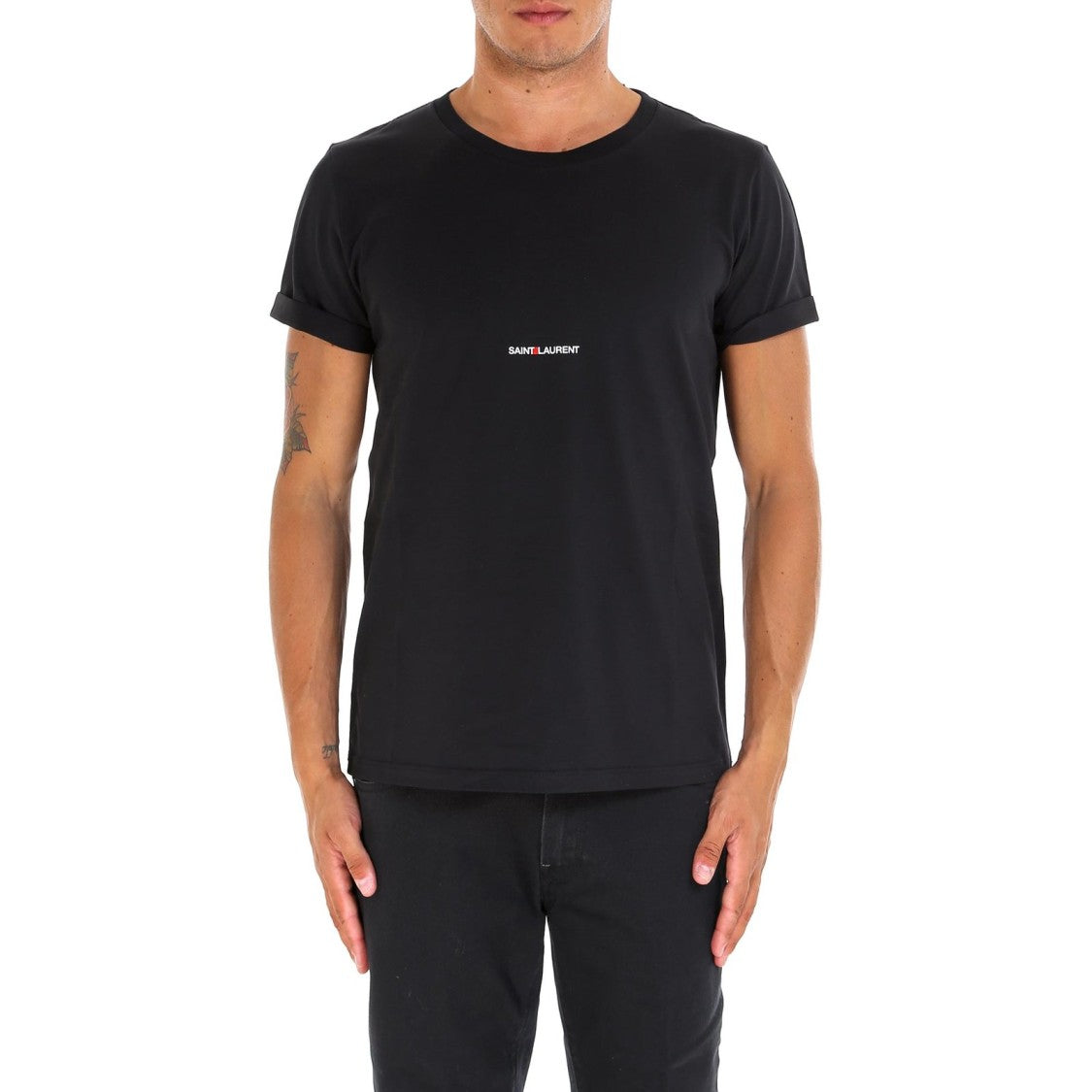 Saint Laurent Cropped Short-Sleeved T-Shirt With Centered Text Logo
