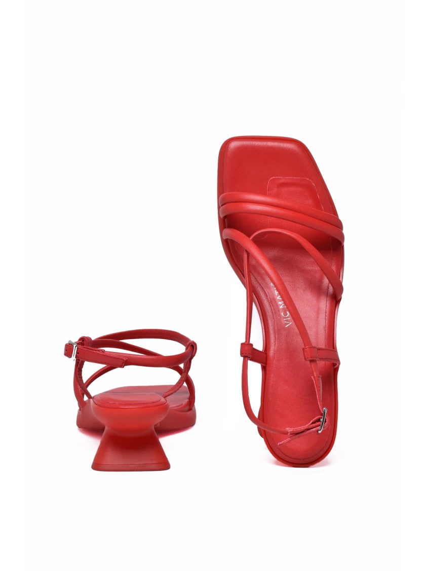 Vic Matié Red Sculptural Heel Ankle Strap Sandals