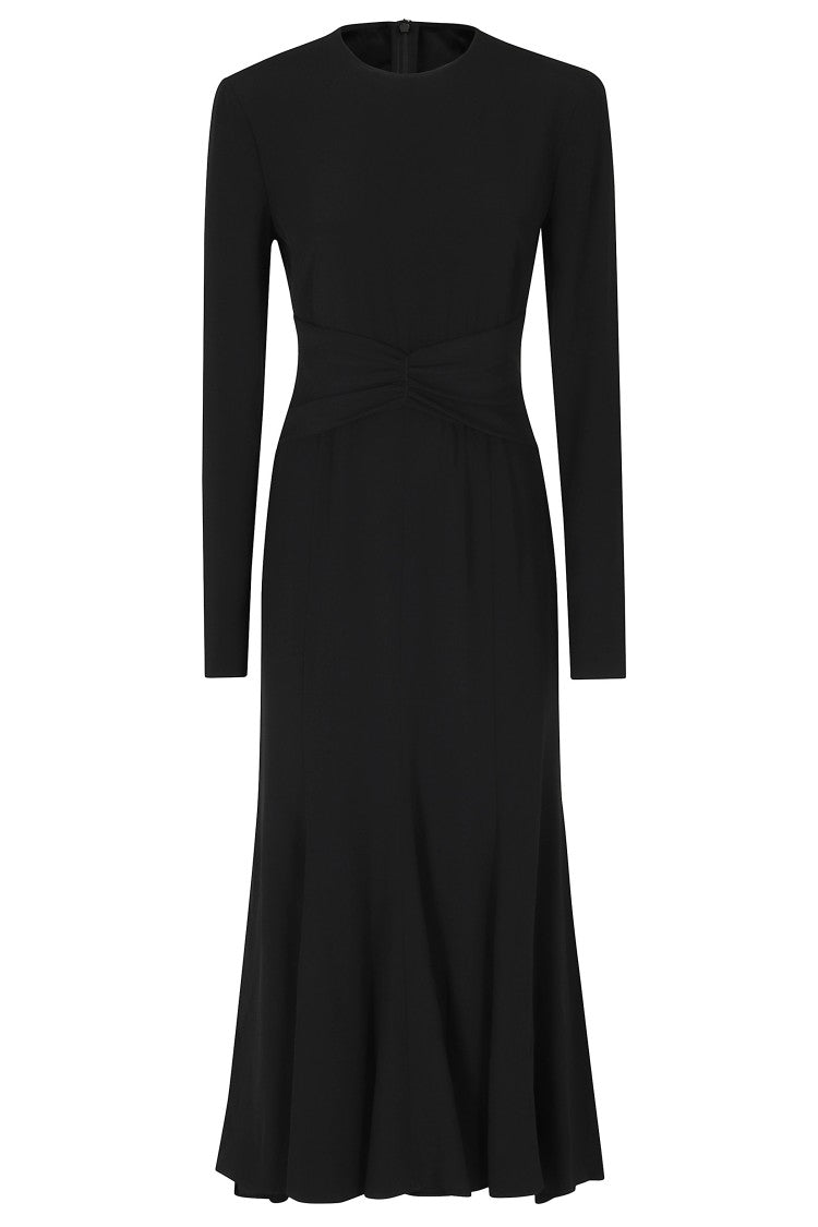 Alberta Ferretti Black Enver Satin Draped Waistband Viscose Dress