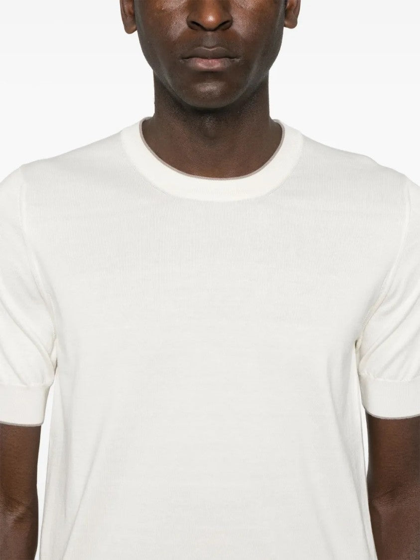 Brunello Cucinelli Short-Sleeved Crew Neck Top With Subtle Ribbed Detail