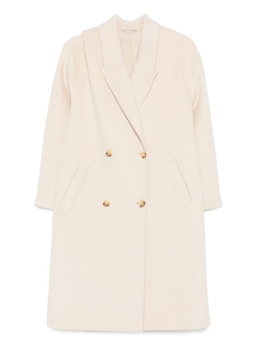 Liu Jo Double-Breasted Beige Coat With Elegant Scarf Detail