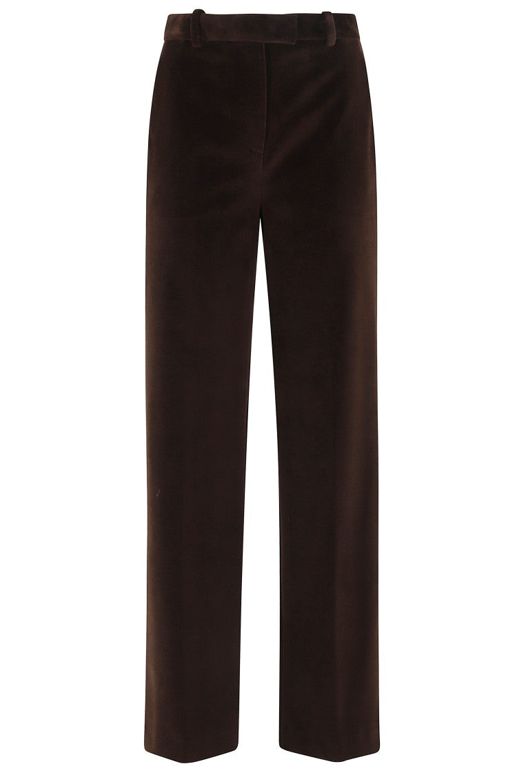 Circolo 1901 Brown Velvet Straight-Leg Pants With Mid-Rise Waist