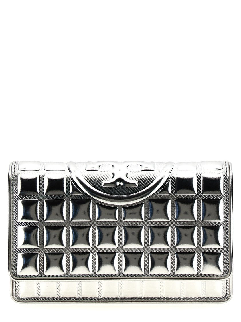 Tory Burch 'Fleming Metallic Square Quilt' Wallet On Chain