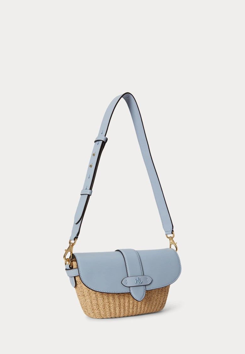 Lauren Ralph Lauren Woven Straw Shoulder Bag With Smooth Flap