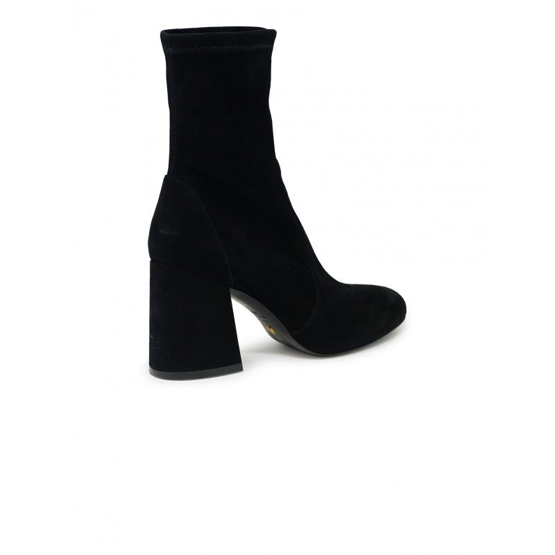 Stuart Weitzman Sf414 Black Suede Flareblock 85 Stretch Bootie
