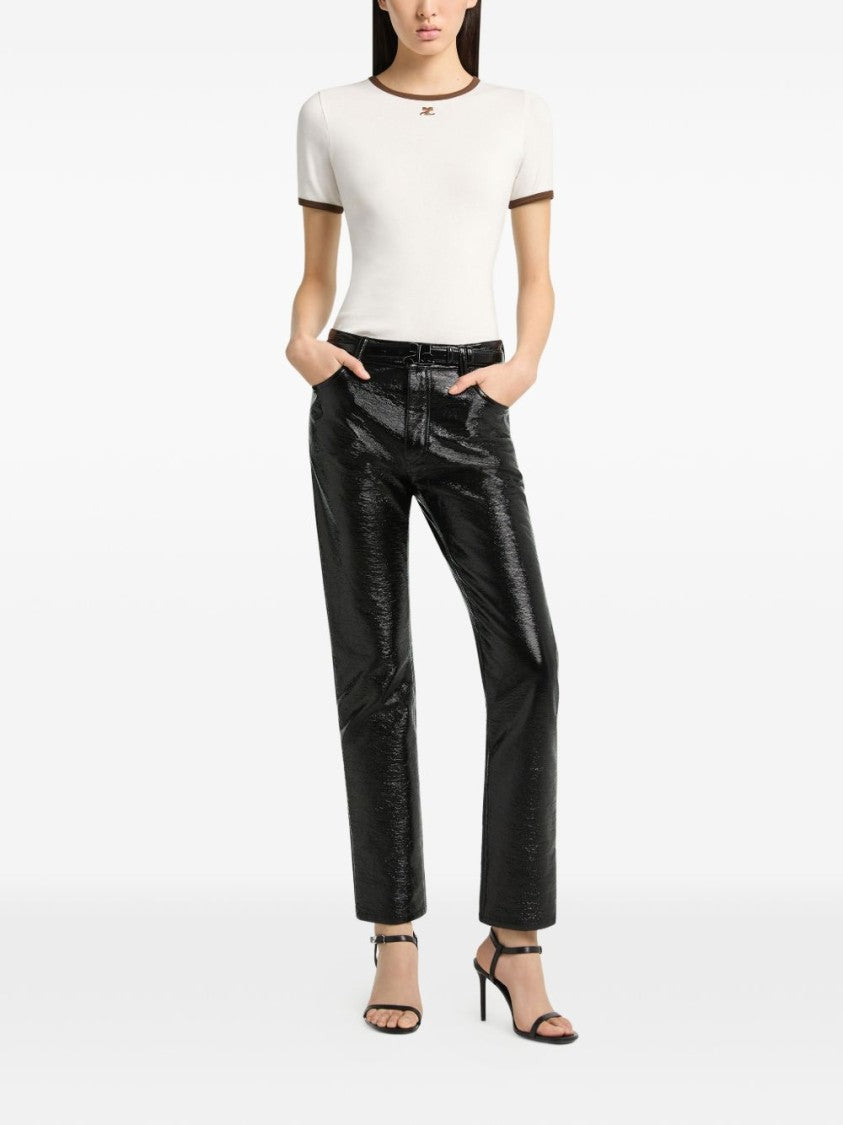 Courrèges White Fitted Contrast Trim Emblem T-Shirt