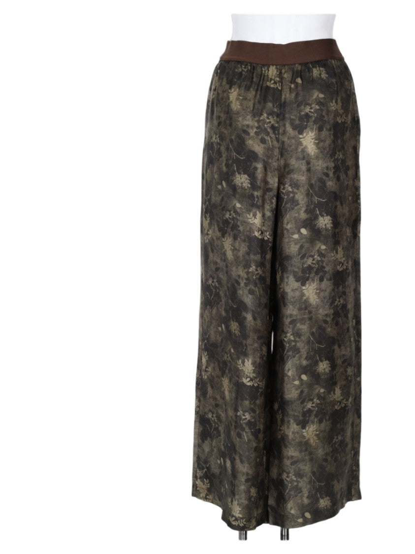 Uma Wang Wide-Leg Green Trousers With Abstract Pattern And Contrasting Waistband