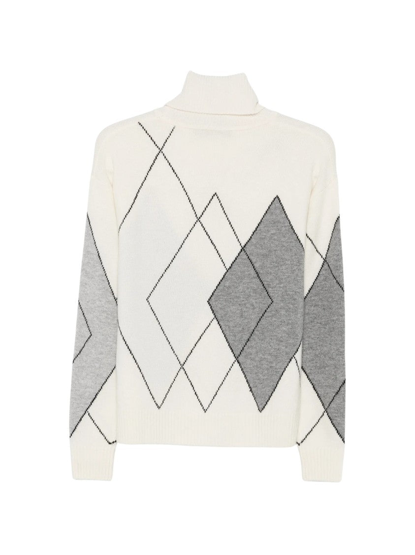 Seventy Venezia Cream White Argyle Wool-Blend Sweater