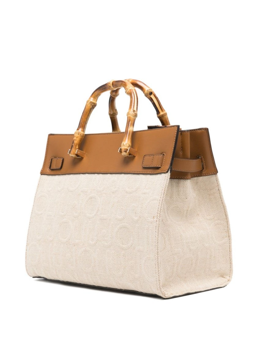 Liu Jo Textured Beige Handbag With Bamboo-Style Handles