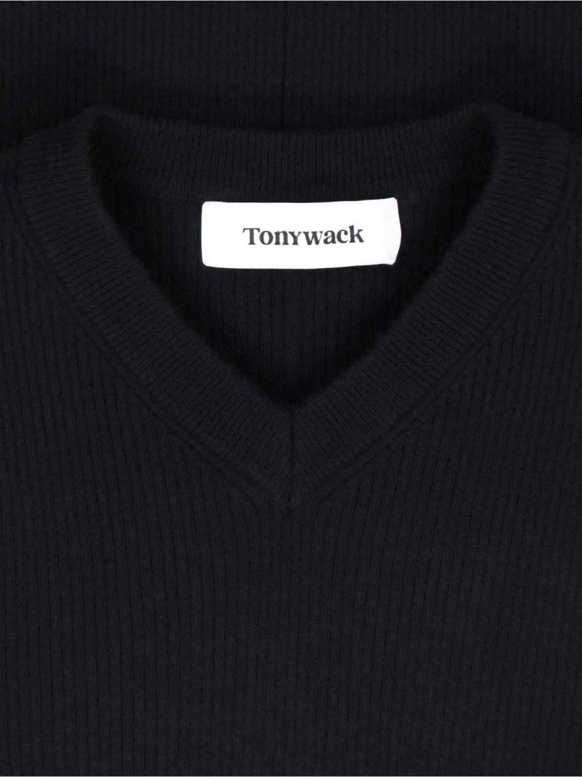 Tonywack Ribbed Knit V-Neck Sweater In Merino Wool