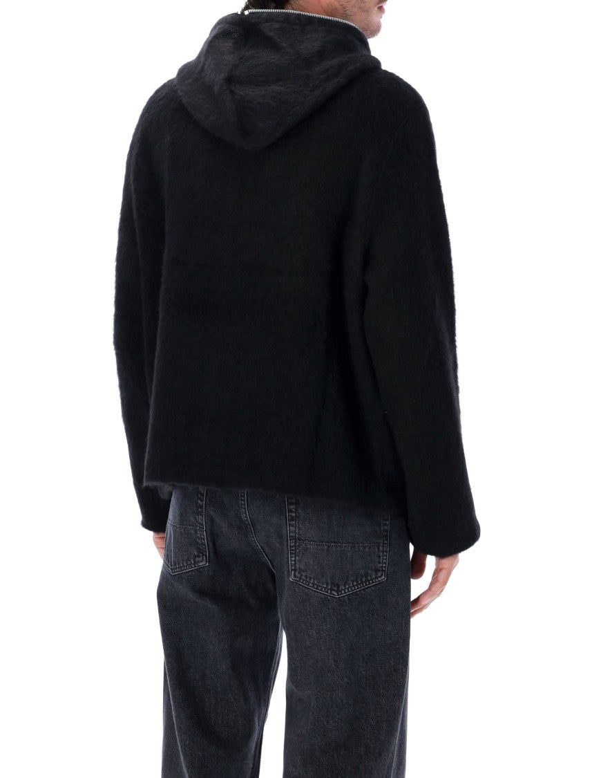 Our Legacy Textured Black Full-Zip Hooded Garment With Silver Fastening