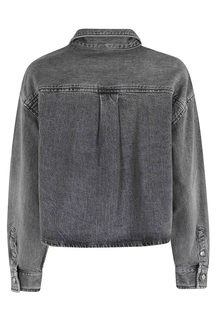 Alexander Wang Gray Denim Cropped Long-Sleeve Cotton Denim Jacket