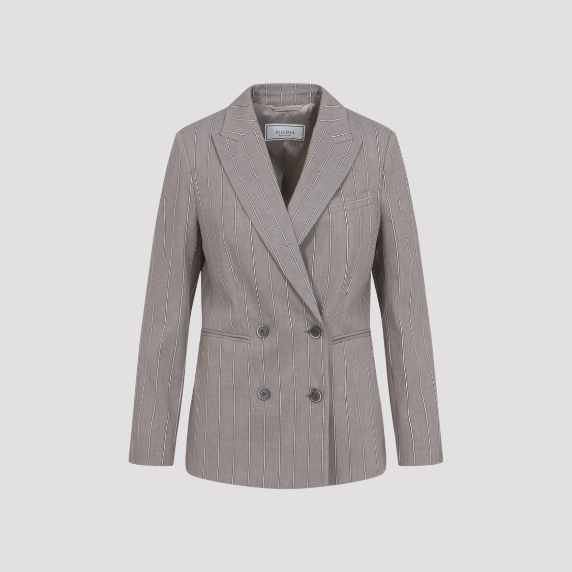 Peserico Pinstriped Brown Linen Jacket With Double-Breasted Design
