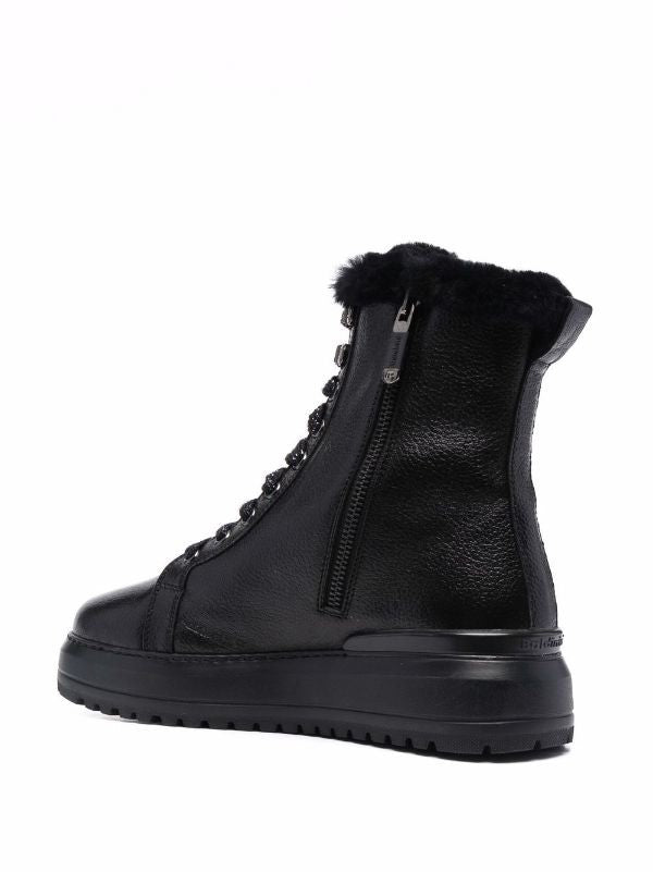 Baldinini Smooth Black Leather Ankle Boots With Textured Finish And Plush Lining