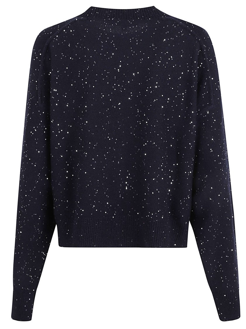 Antonelli Navy Blue Wool Blend Top With Scattered Sequins