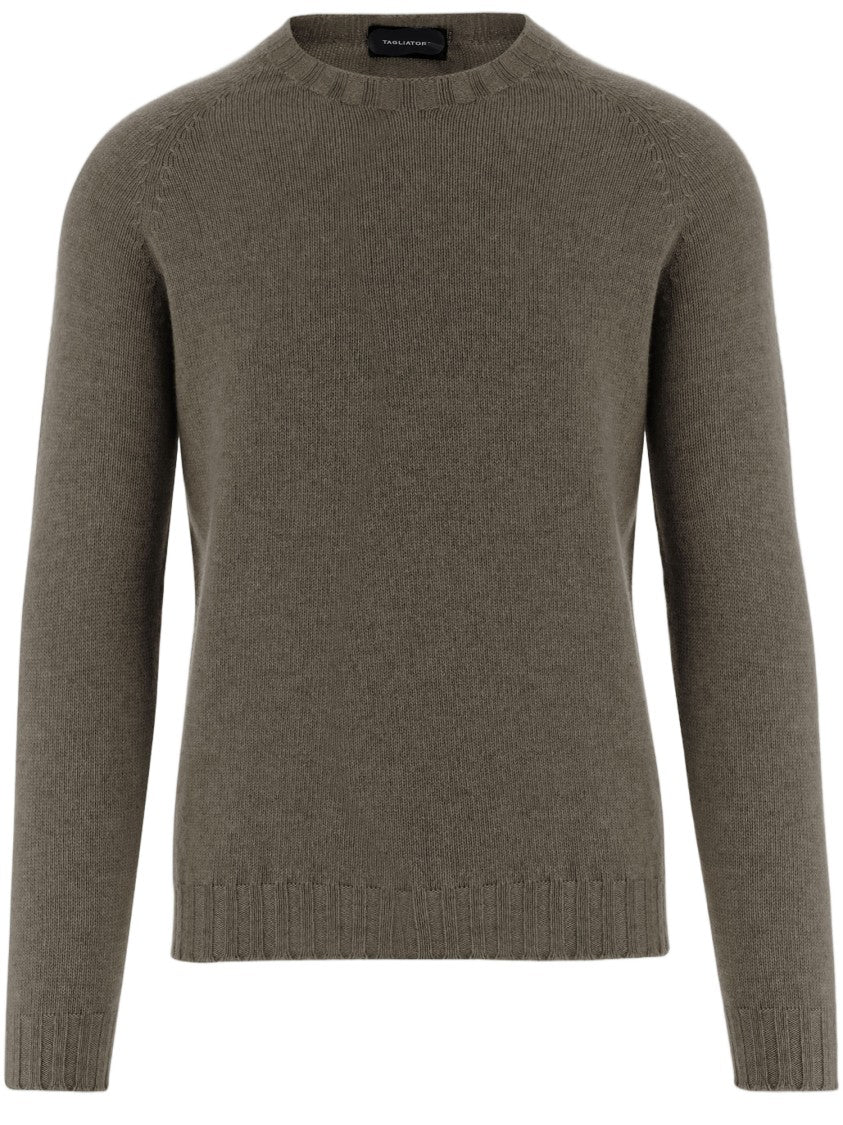 Tagliatore Pinecone Brown Cashmere Crewneck Sweater
