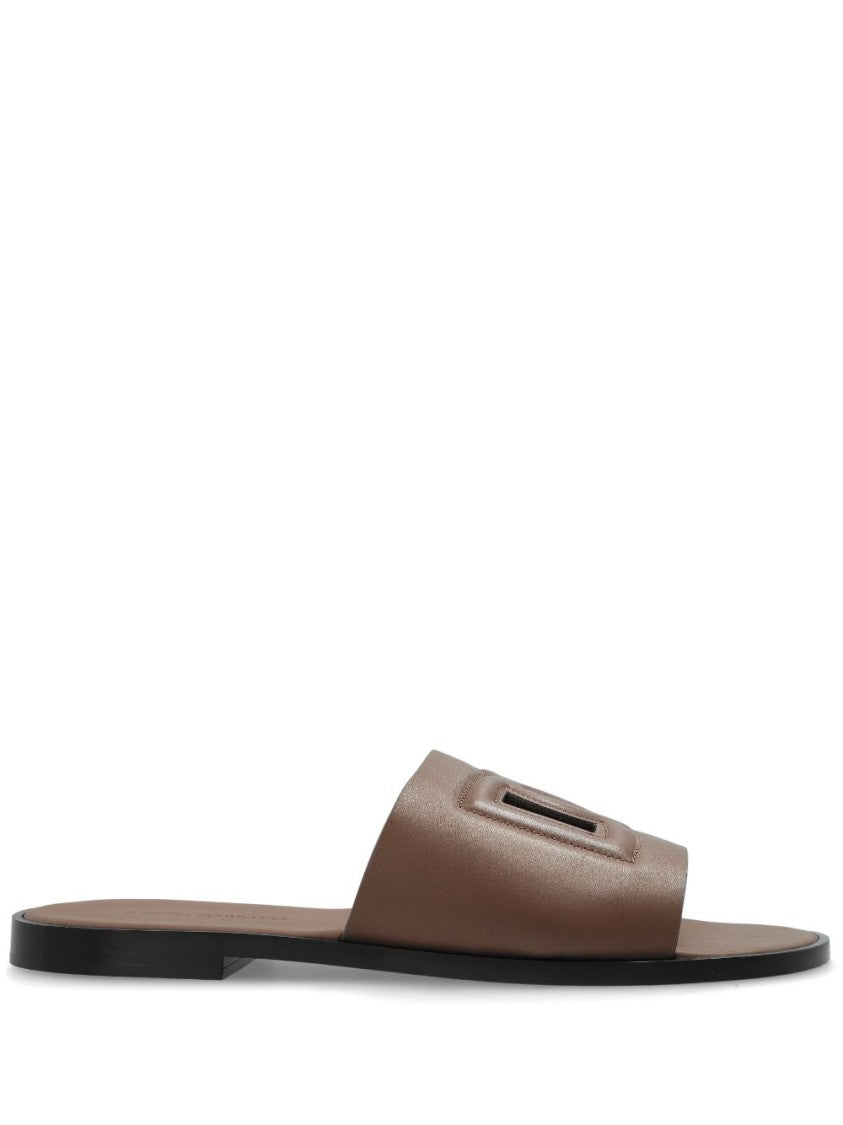 Dolce & Gabbana Brown Sandals With Design And Prominent Logo