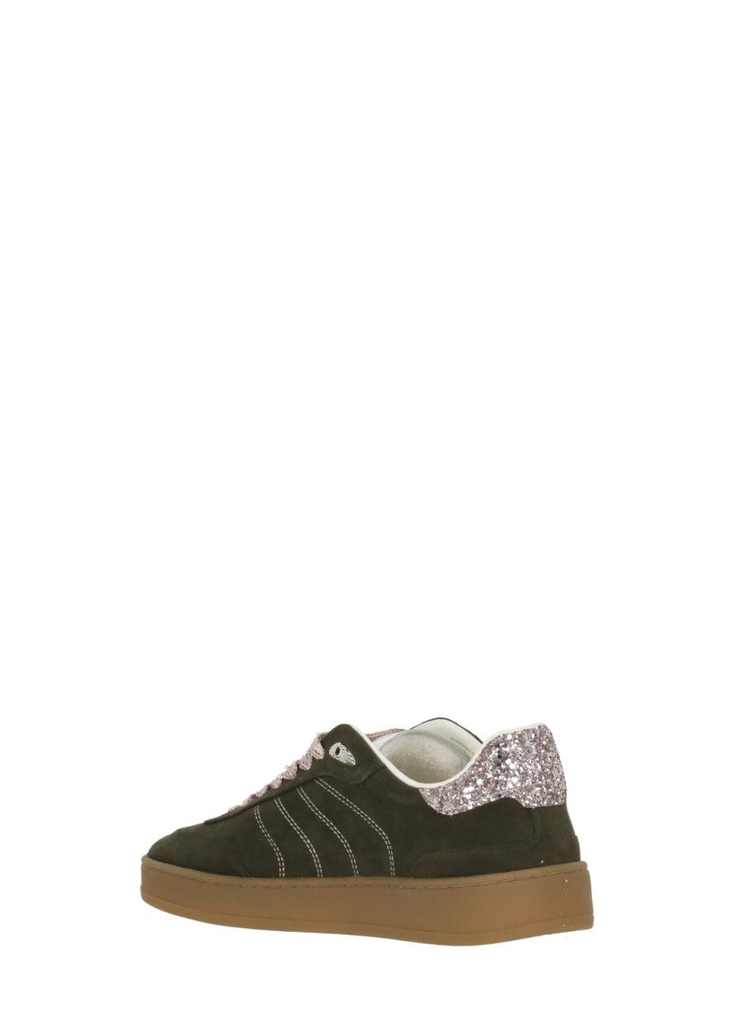 Crime London Green Wembley Glitter Accents Leather Sneakers