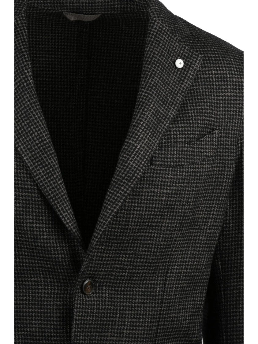 L.B.M. 1911 Tailored Brown Jacket With Subtle Checkered Pattern And Rounded Silhouette