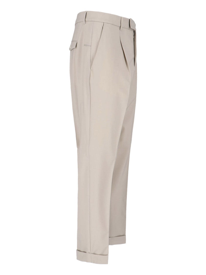 Cruna Beige Tailored Straight-Leg Virgin Wool Trousers