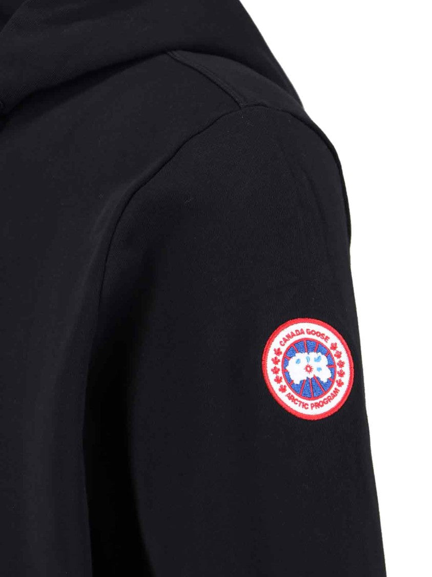 Canada Goose Black Zip-Up Hoodie With Drawstring And Logo Patch