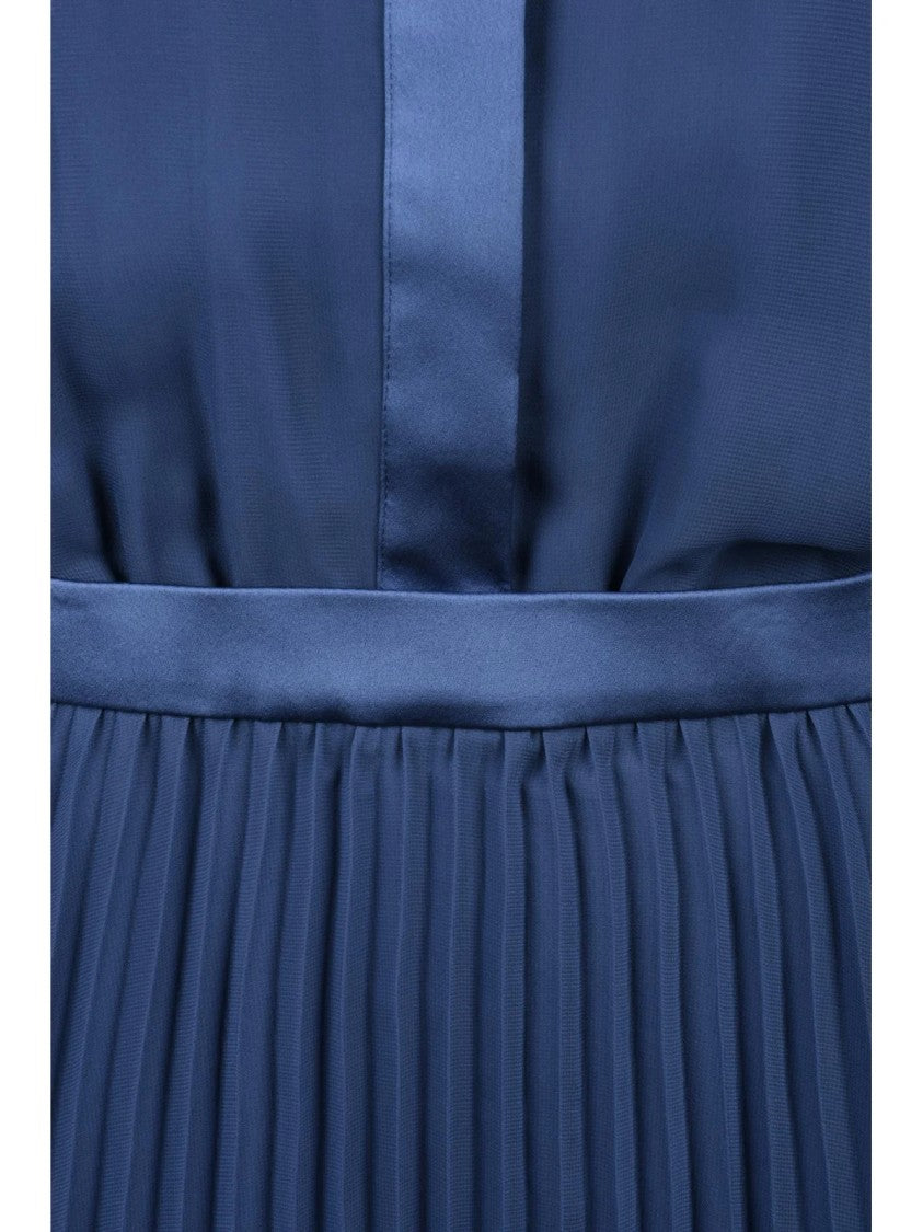 Emporio Armani Blue Pleated Sheer Bodice Bow Long Dress