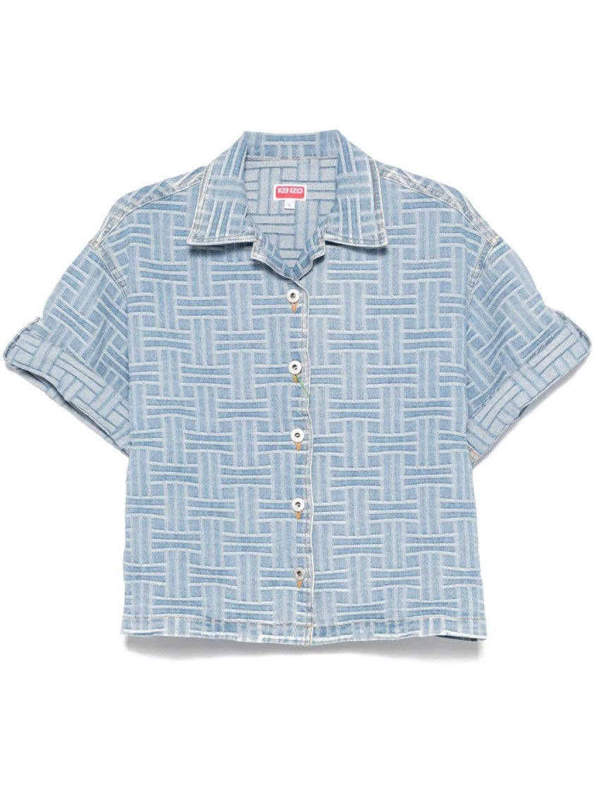 Kenzo Cropped Button-Up Top With Turn-Up Cuffs