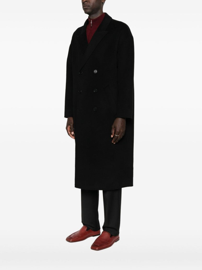 Amaranto Long Double-Breasted Coat With Notched Lapel