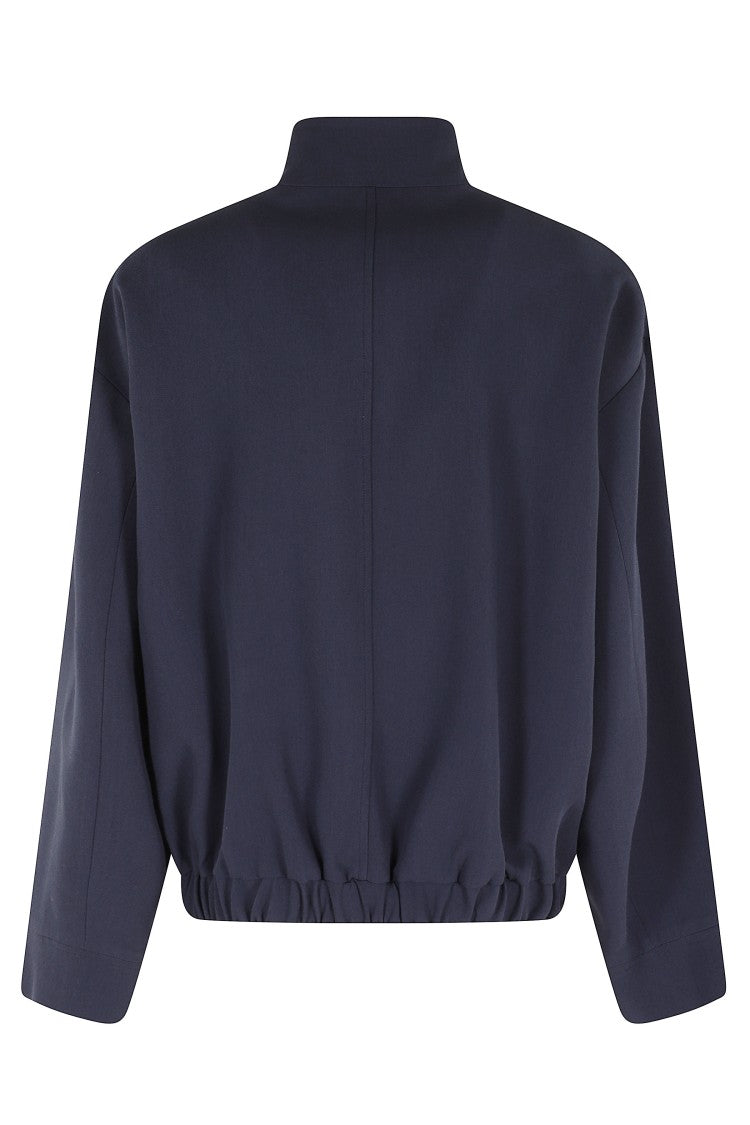 Semi Couture Blue Isabel High-Collar Wool-Blend Viscose Bomber Jacket