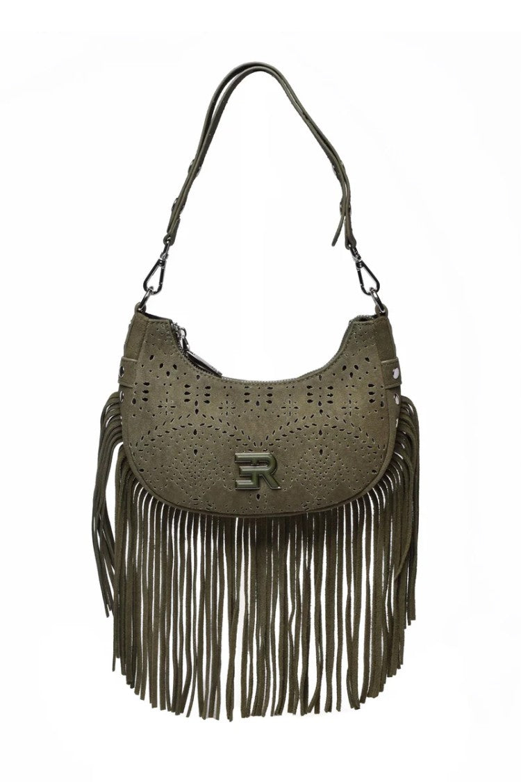 Ermanno Firenze Military Green Polyester Leather Crossbody Bag