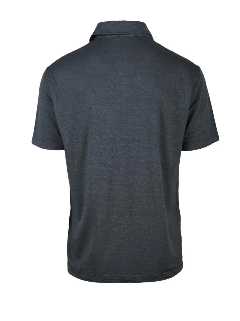 Wool & Co Grey Linen-Blend Stretch Polo Shirt