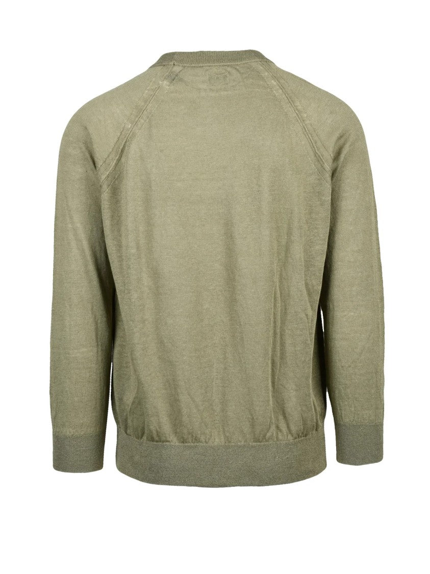 C.P. Company Sage Green Gauzed Crew Neck Linen Sweater