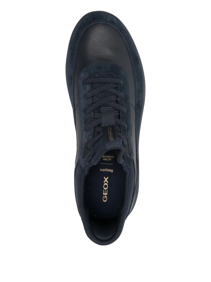 Geox Blue Spherica Plus Textured Upper Leather Lace-Up Sneakers