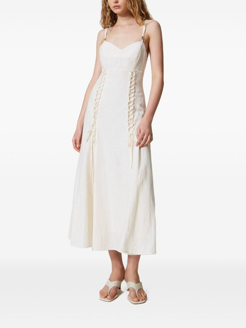 Twin-Set V-Neck Midi Dress With Lace-Up Detailing