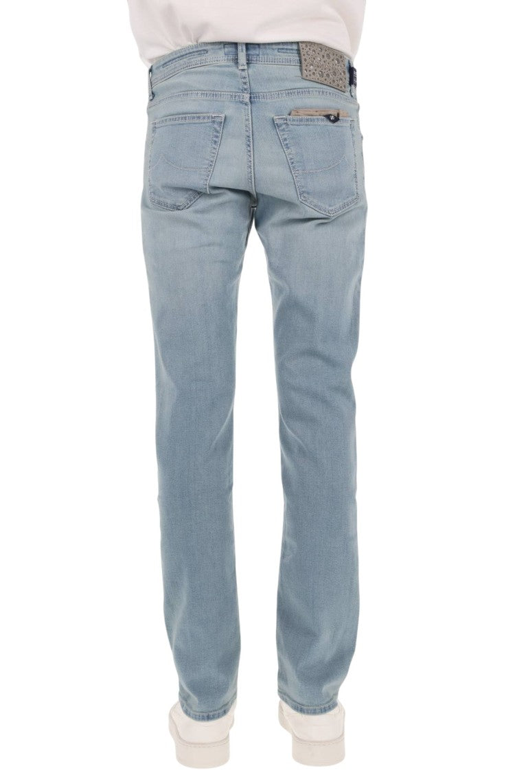 Jacob Cohen Comfort-Fit Light Blue Denim Jeans With Intricate Labeling