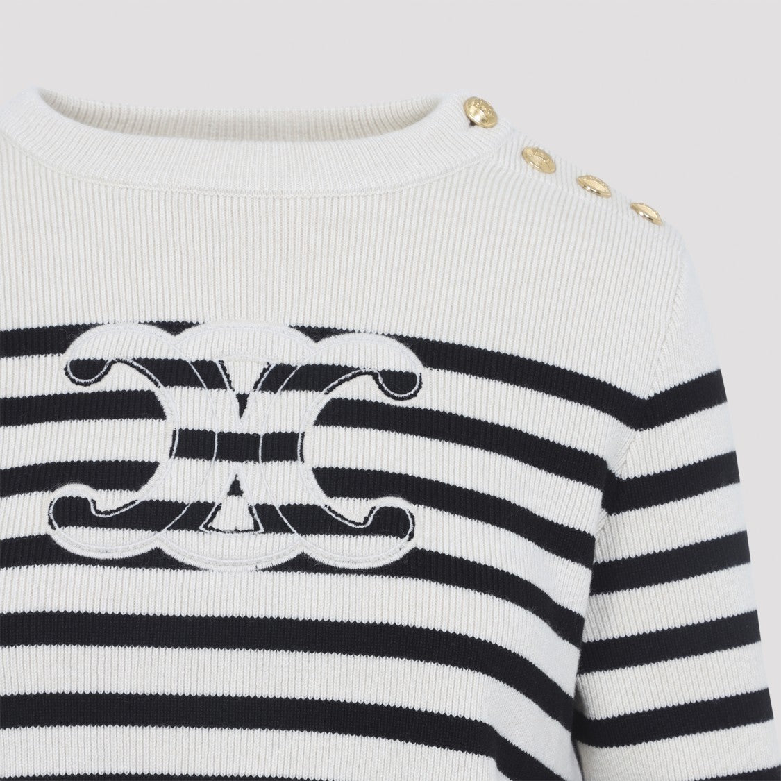 Celine Ecru And Black Striped Cashmere Pullover