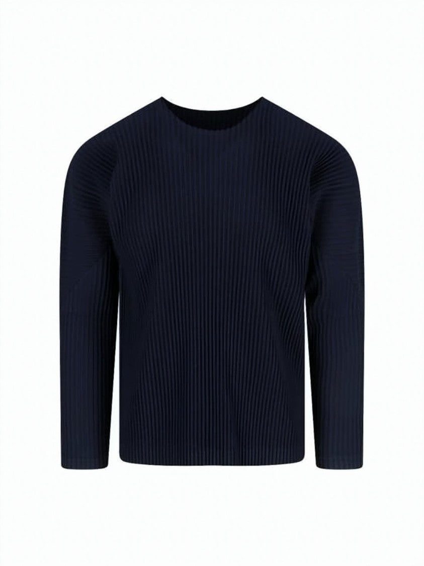 Homme Plissé Issey Miyake Pleated Blue Long-Sleeve Top With Unique Texture